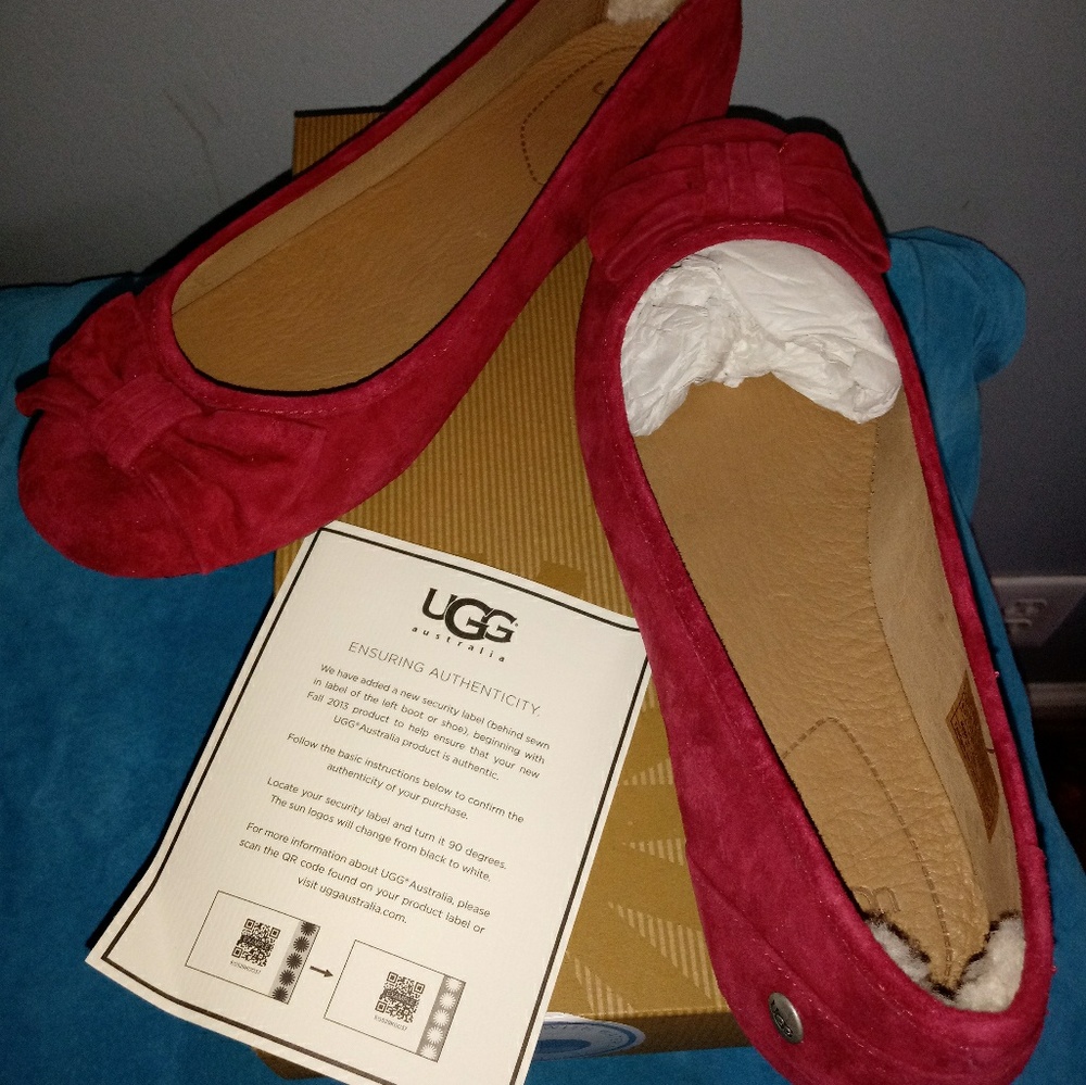 UGG Wine Red Suede Basket Slippers with Bow